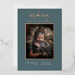 Wir stellen vor Baby Foto Modern Türkis Geburt Folieneinladung