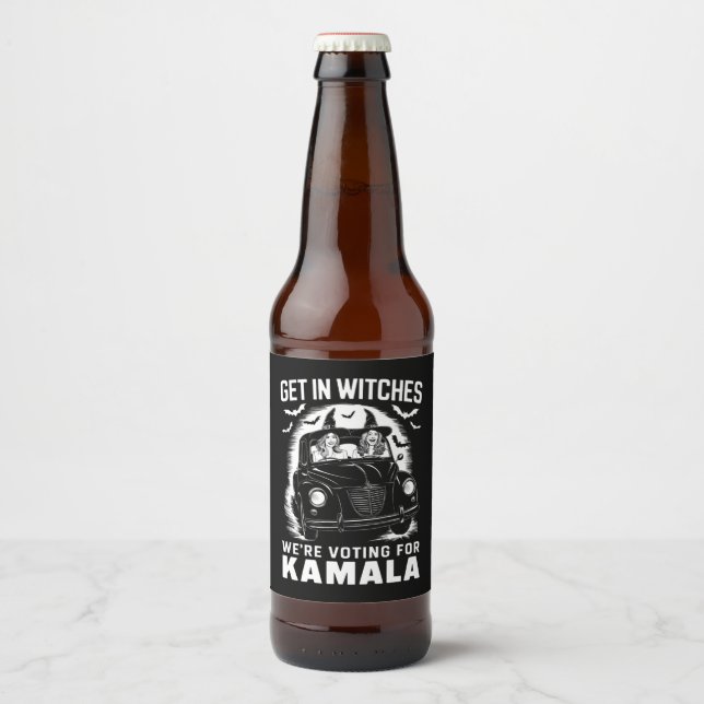 Wir stimmen für Kamala Halloween Bierflaschenetikett (Vorderseite)