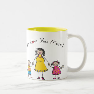 Wir Tag der Liebe-Sie Mama-Cartoon-Familien-der Zweifarbige Tasse