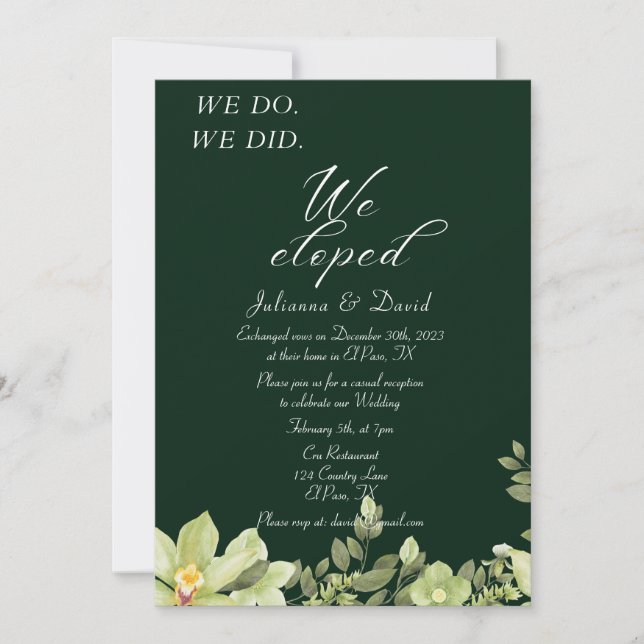 Wir taten es, als wir die Hochzeitsempfehlung geno Einladung (Vorderseite)