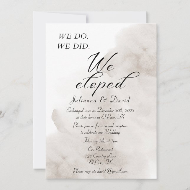 Wir taten es, als wir die Hochzeitsempfehlung geno Einladung (Vorderseite)