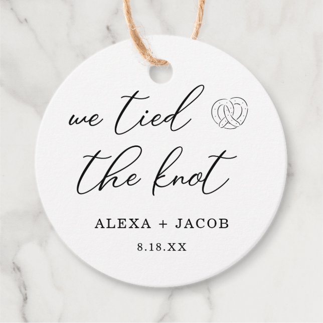 Wir tippten die Knot-Gastgeschenk Hochzeit-Markier Geschenkanhänger (Vorderseite)