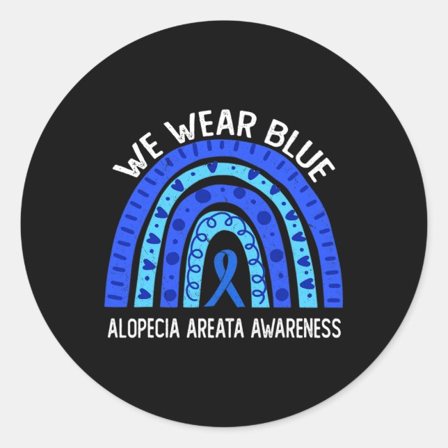 Wir tragen Blau für Alopezie Areata Sensibilisieru Runder Aufkleber (Vorderseite)