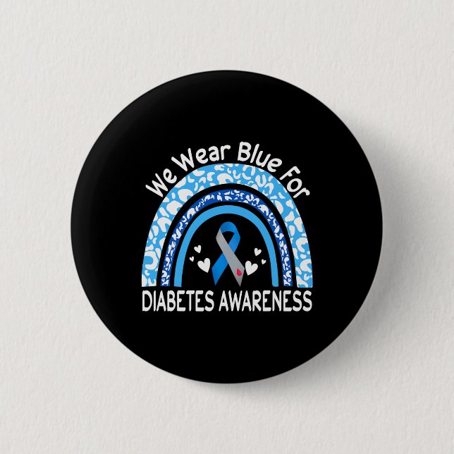 Wir tragen Blau für Diabetes-Bewusstsein Regenboge Button (Vorderseite)