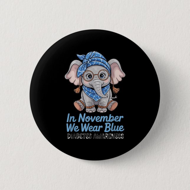Wir tragen Blauer Elefant Diabetes Awareness Funny Button (Vorderseite)