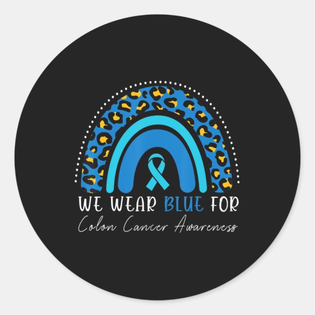Wir tragen blaues Kolorektal Colon Cancer Leopard  Runder Aufkleber (Vorderseite)