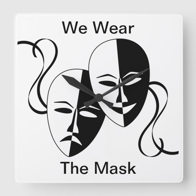 "Wir tragen die Maske" Gedichtmauer Quadratische Wanduhr (Vorderseite)