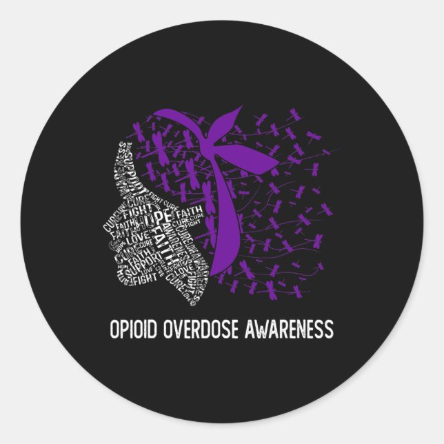 Wir tragen Lila für Opioid-Überdosierung Runder Aufkleber (Vorderseite)
