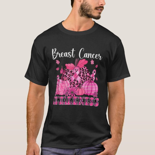 Wir tragen Pink Ribbon Leopard Pumpkin Brustkrebs T-Shirt (Vorderseite)