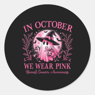 Wir tragen rosa Brustkrebs-Bewusstsein Halloween G Runder Aufkleber