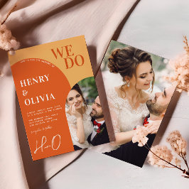 Wir tun | Bold Orange Retro Arch Foto Wedding Einladung