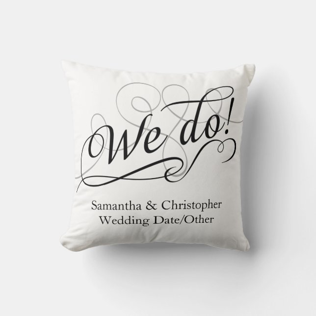 Wir tun das, weißer Hochzeitswirn Kissen (Vorderseite)