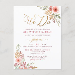 Wir tun Elegantes Gold Script & Sweet Rose Hochz Einladungspostkarte