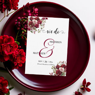 Wir tun es! Burgund Floral Moderne Skripthochzeit Save The Date