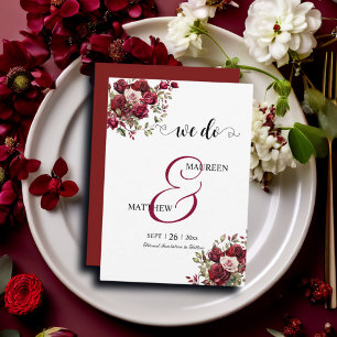 Wir tun es! Burgund Floral Moderne Skripthochzeit Save The Date