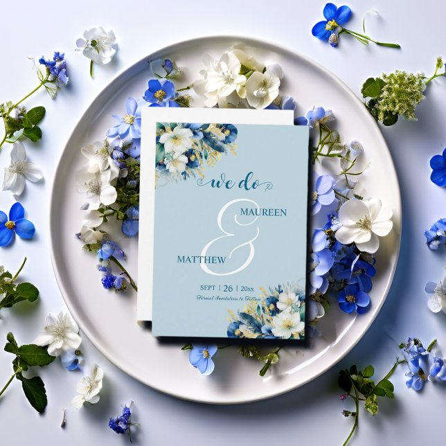 Wir tun es! Dusty Blue Gold Glitzer Floral Save The Date (Von Creator hochgeladen)