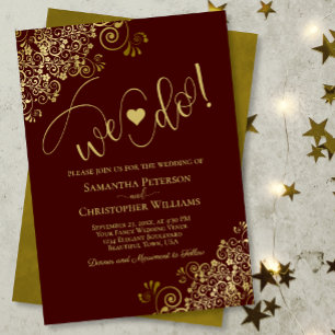Wir tun es! Elegant Frilly Auburn Brown & Gold Wed Einladung