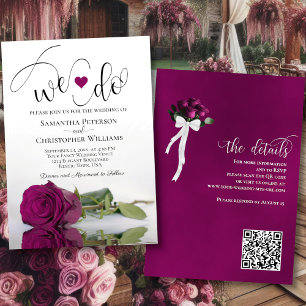 Wir tun es! Elegant Magenta Plum Rose QR Code Wedd Einladung
