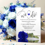 Wir tun es! Elegante Royal Blue Rose Romantische H Einladung<br><div class="desc">Diese schöne Hochzeitseinladung ist romantisch, spielerisch und stilvoll. Es enthält einen lustigen Titel mit einem niedlichen Herz und modernes Schriftzeichen, das oben "We do" liest, mit allen Details unten. Im unteren Teil befindet sich eine wunderschöne Single, lang gestempelt königsblau oder kobaltfarbene Rose, die auf der Seite liegt und in einem...</div>