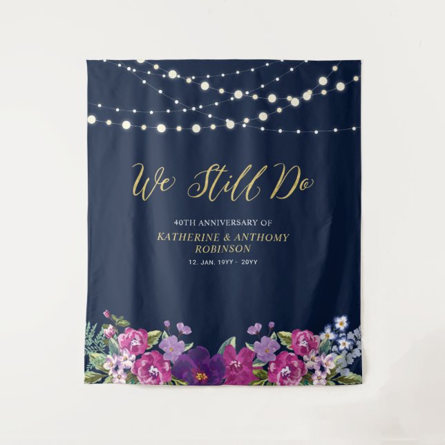 Wir tun es noch | String Lights Wedding Anniversar Wandteppich (Vorderseite)