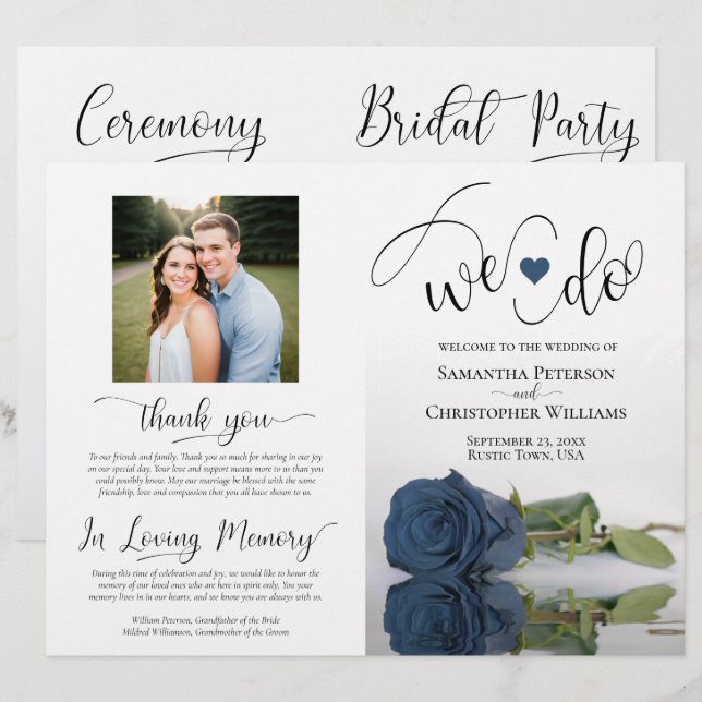 Wir tun es! Steel Blue Rose Modern Wedding Program (Vorne/Hinten)