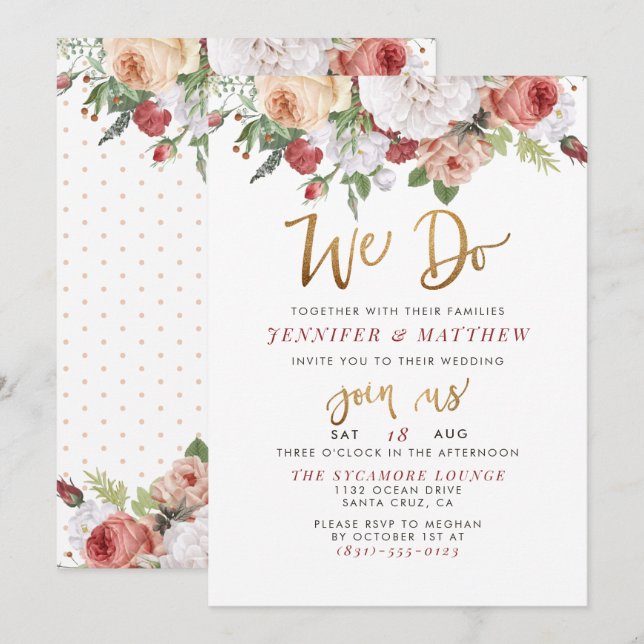 Wir tun| Handschrift und Rose Hochzeit Einladung (Vorne/Hinten)