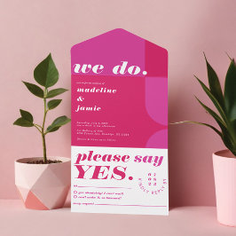 Wir tun moderne, kühne rosa Magenta Retro Abstrakt All In One Einladung