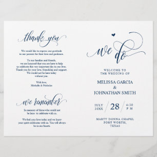 Wir tun, Navy Blue, Foldable Wedding Program Card
