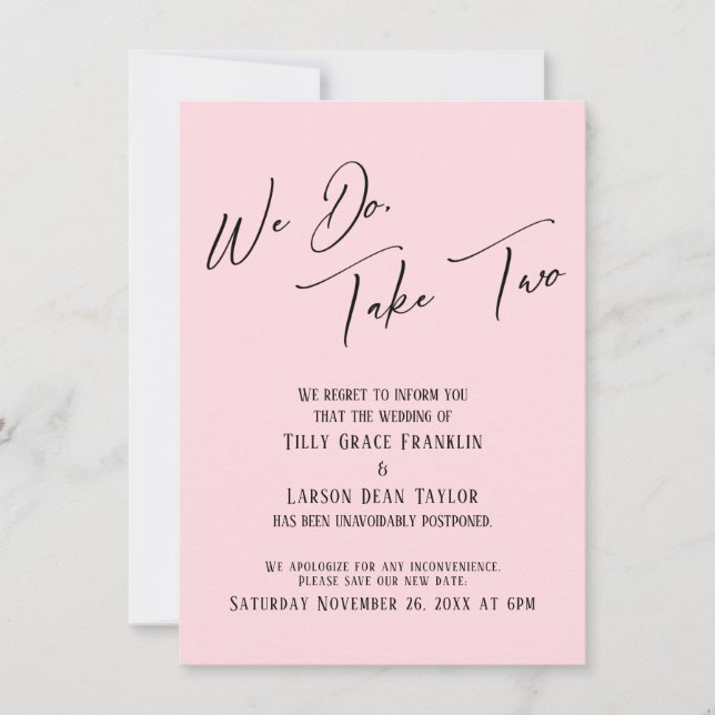 Wir tun, nehmen Sie zwei: Verzögertes Hochzeitpink Einladung (Vorderseite)