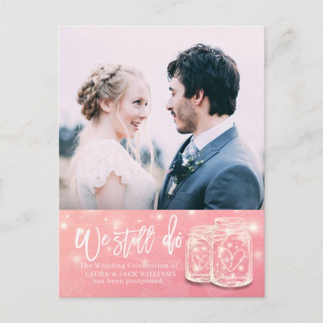 Wir tun noch Hochzeitspause Umschultes Foto Ankündigungspostkarte (Vorderseite)