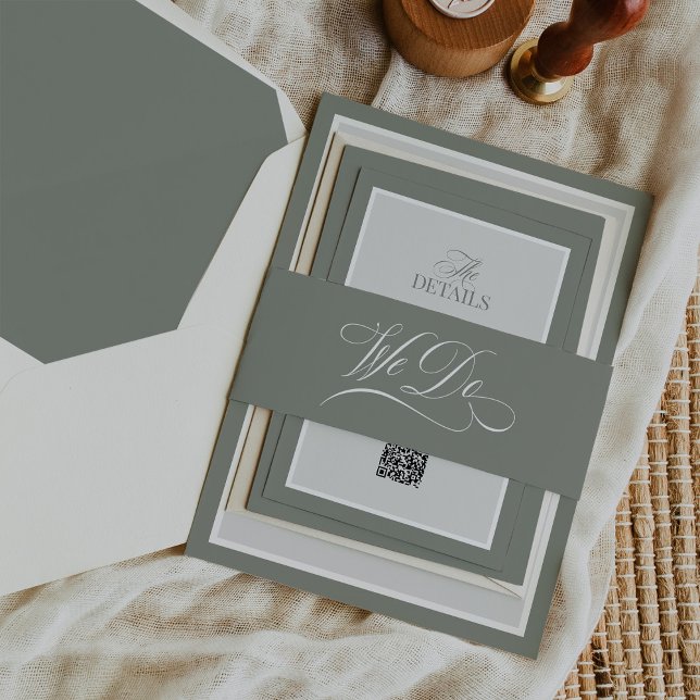 Wir tun | Sage Green Calligraphy Luxe Wedding Einladungsbanderole (Von Creator hochgeladen)
