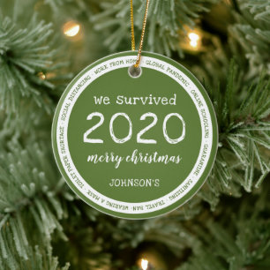 Wir überlebten 2020 Grün Keramik Ornament