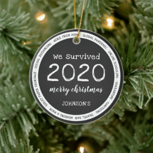 Wir überlebten 2020 Name Grau Keramik Ornament