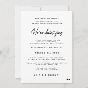 Wir verkleinern moderne minimale kleinere Hochzeit Ankündigung
