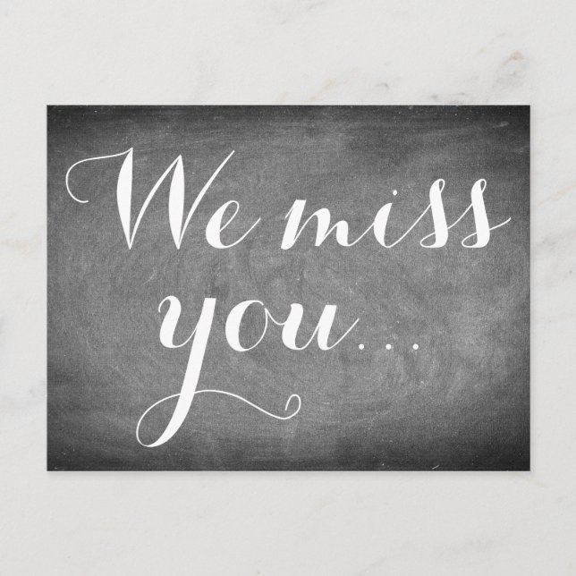 Wir vermissen dich, Handwriting Typografie Schwarz Postkarte (Vorderseite)