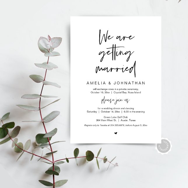 Wir werden heiraten, Elopement Dinner Dancing Einladung (We are getting married, Elopement Brunch, Dinner, Party and Dancing, Post wedding Invitation Card)