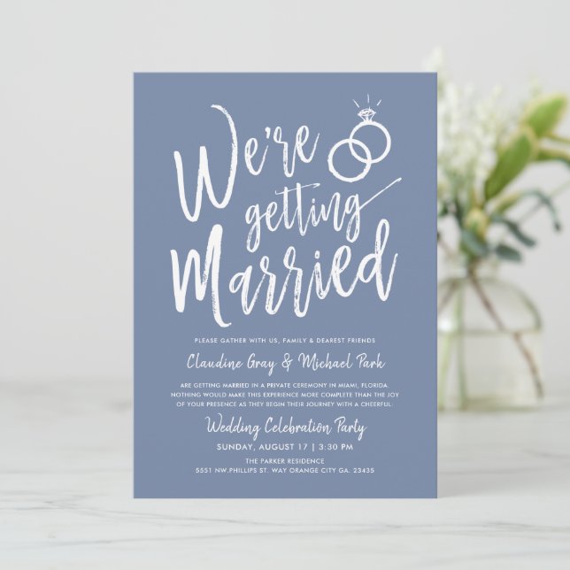 Wir werden nach Hochzeit geheiratet, Taube blau Einladung (Stehend Vorderseite)