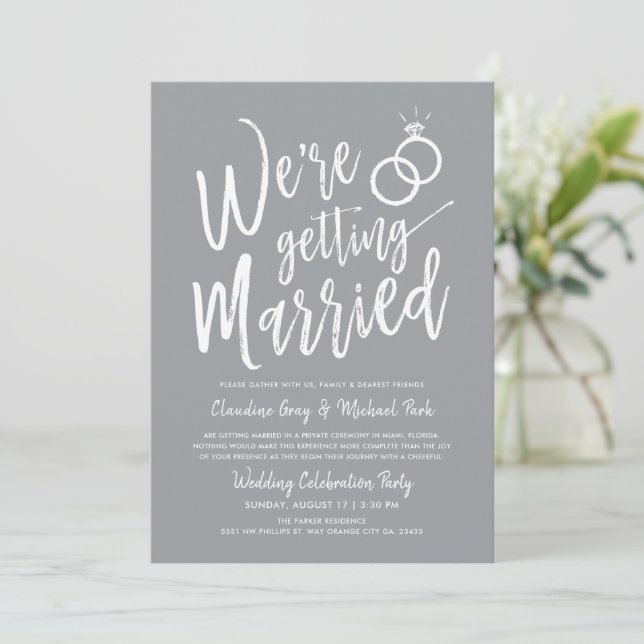 Wir werden nach Hochzeit heiraten, Pewter grau Einladung (Stehend Vorderseite)