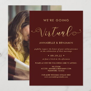 Wir werden Virtual Burgund & Gold Wedding Foto Einladung