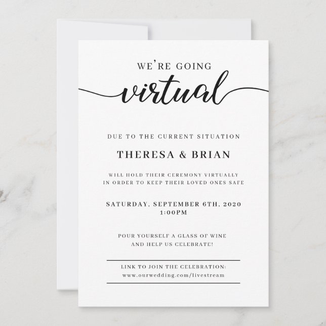 Wir werden Virtual Quarantine Wedding Einladung (Vorderseite)