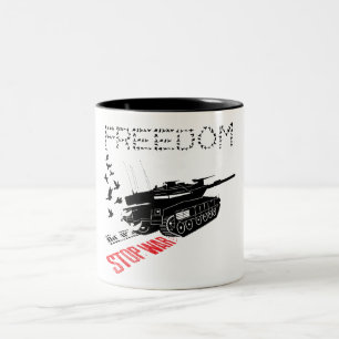 Wir wollen Weltfrieden und Freiheit, stoppt den Kr Zweifarbige Tasse