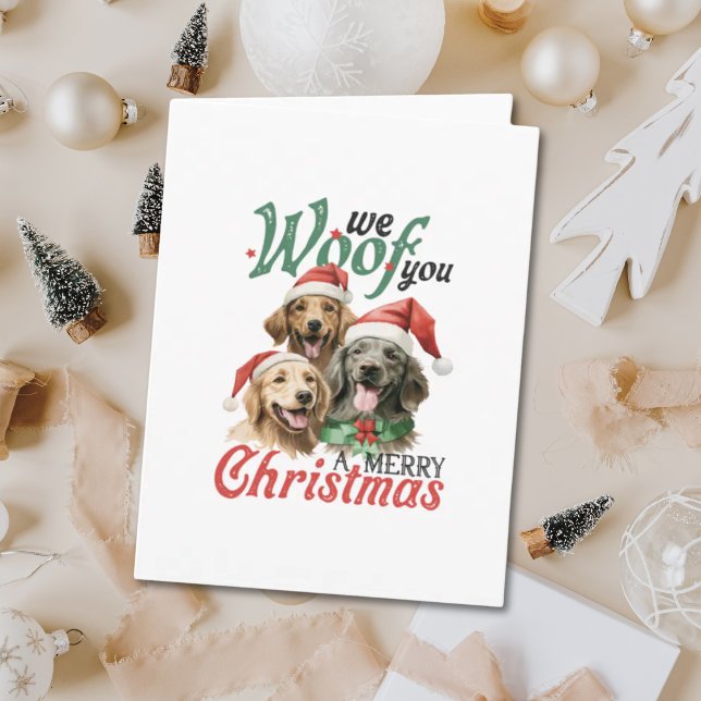Wir woof Ihnen ein froher Illustrierter Weihnachts Karte (We Woof You a Merry Christmas Illustrated Dog Card
)