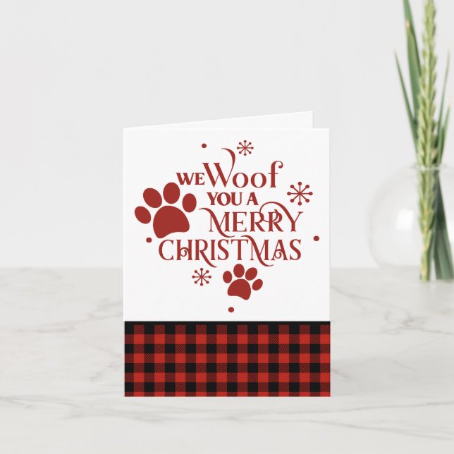Wir woof Ihnen einen frohen Weihnachtshund Karte (Vorderseite)