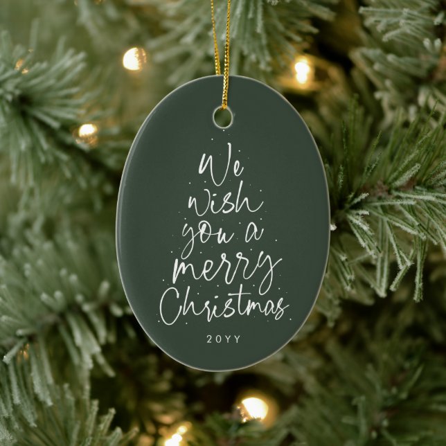 Wir wünschen Ihnen ein frohes Weihnachts-Grün-Foto Keramik Ornament (Baum)