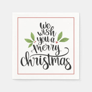 Wir wünschen Ihnen ein frohes Weihnachts-Holly-Scr Serviette
