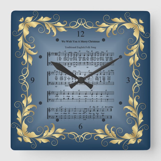 Wir wünschen Ihnen ein frohes Weihnachtsfest ~ Bla Quadratische Wanduhr (Vorderseite)