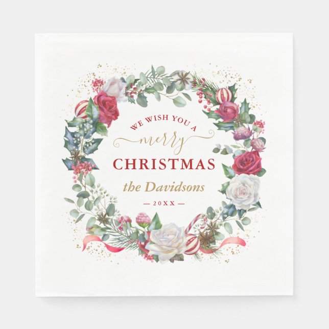 Wir wünschen Ihnen ein frohes WeihnachtskrautMonog Serviette (Vorderseite)