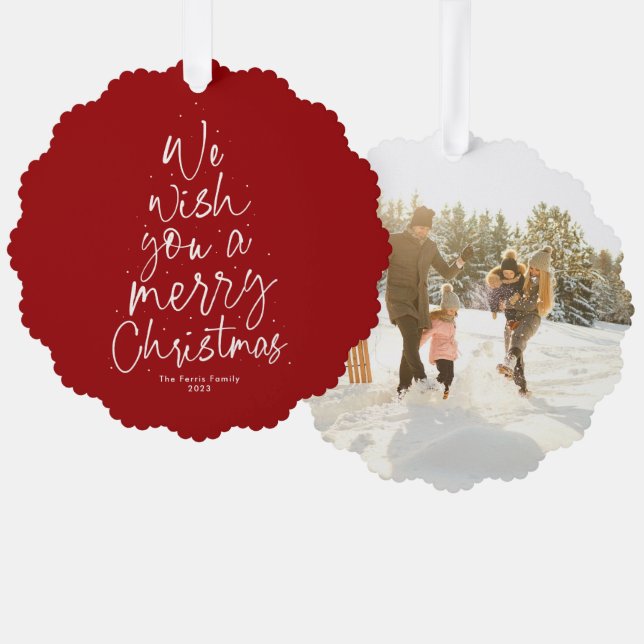 Wir wünschen Ihnen ein frohes Weihnachtsrot ein Fo Ornament Karte (Vorderseite/Rückseite)