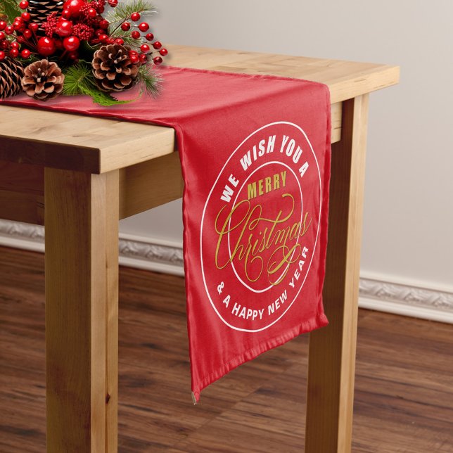 Wir wünschen Ihnen ein frohes Weihnachtsrot Mittelgroßer Tischläufer (Von Creator hochgeladen)