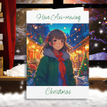 Wir wünschen Ihnen ein Weihnachtsfest! Karte<br><div class="desc">Hübsches Anime Mädchen an einem Wintertag Weihnachten und Happy New Year Card.</div>